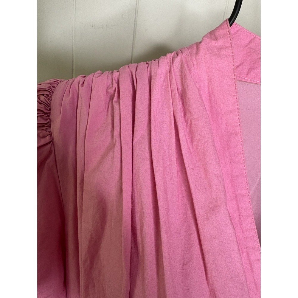 ARIAS NY Size 6 Pink Midi Dress Puff Sleeves‎ Gathered V Neck $795 Shower Baby - Picture 6 of 12